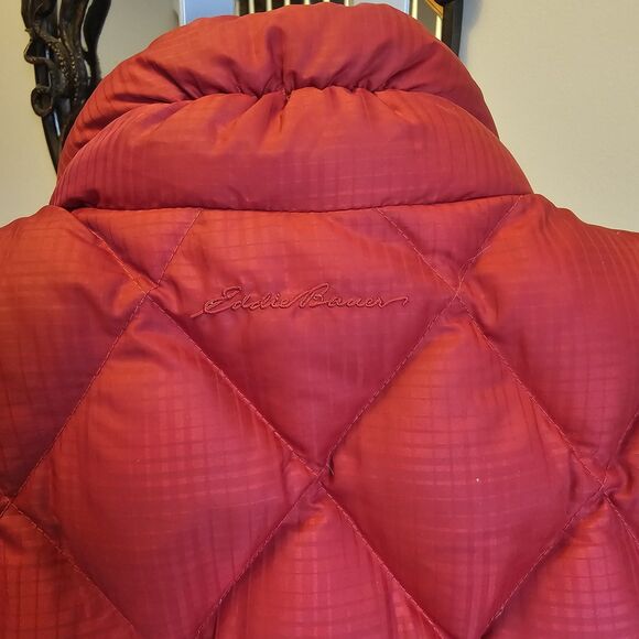 Eddie Bauer EB650 Goose Down Fill Puffer Vest Womens L Red Quilted Sherpa Collar - Picture 8 of 9